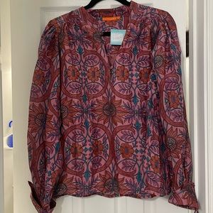 New with tag oliphant tie sleeve top, Monaco print, color rose ,size l